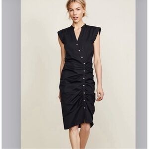 New VERONICA BEARD Sz 0 Bell ruched button down shirtdress in black